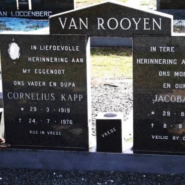 ROOYEN Cornelius Kapp, van 1919-1976 :: SNYGANS Jacoba E.J. formerly VAN ROOYEN 1929-1997