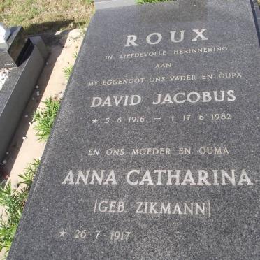 ROUX David Jacobus 1916-1982 &amp; Ana Catharina ZIKMANN 1917-