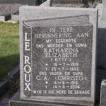 ROUX Christoffel Albertus, le 1916-2004 &amp; Katharina Elizabeth 1919-1992