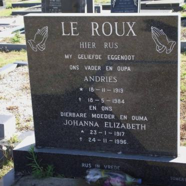 ROUX Andries, le 1919-1984 &amp; Johanna Elizabeth 1917-1996
