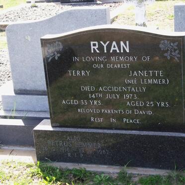 RYAN Terrance 1940-1973 &amp; Janette LEMMER 1948-1973 :: LEMMER Petrus 1916-1982