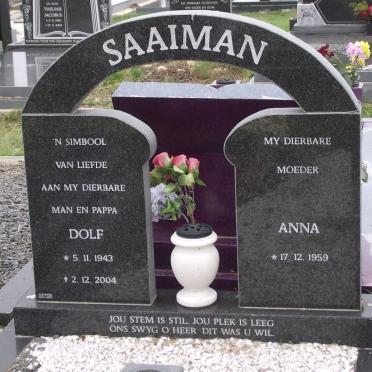 SAAIMAN Adolf Jacobus 1943-2004 &amp; Anna 1959-