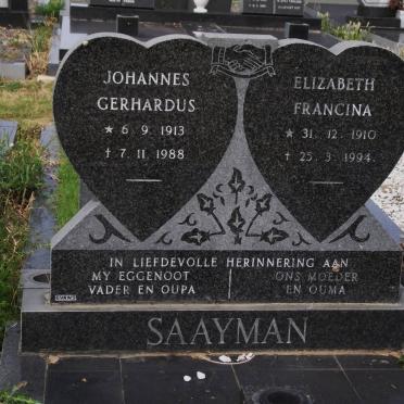 SAAYMAN Johannes Gerhardus 1913-1988 &amp; Elizabeth Francina 1910-1994