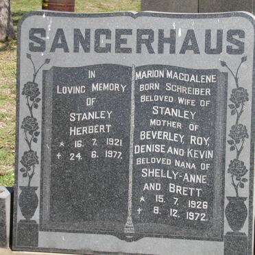 SANGERHAUS Stanley Herbert 1921-1977 &amp; Marion Magdalene SCHREIBER 1926-1972