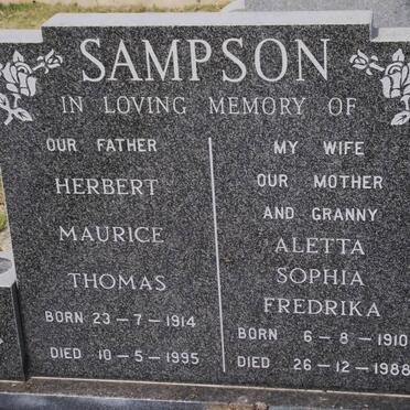SAMPSON Herbert Maurice Thomas 1914-1995 &amp; Aletta Sophia Fredrika 1910-1988