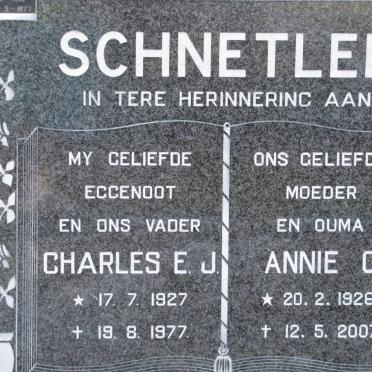 SCHNETLER Charles E.J. 1927-1977 &amp; Annie G. 1926-2007