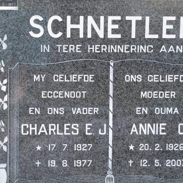 SCHNETLER Charles E.J. 1927-1977 &amp; Annie G. 1926-2007