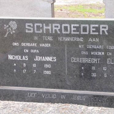 SCHROEDER Nicholas Johannes 1910-1980 &amp; Gerebrecht Elizabeth 1914-1975