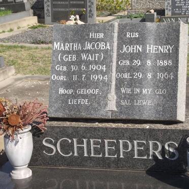 SCHEEPERS John Henry 1888-1964 &amp; Martha Jacoba WAIT 1904-1994