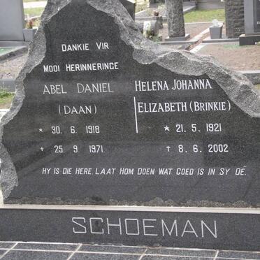 SCHOEMAN Abel Daniel 1918-1971 &amp; Helena Johanna Eliizabeth 1921-2002