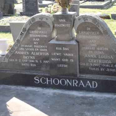 SCHOONRAAD Andries Albertus Bryns 1901-1965 &amp; Anna Louisa Gertruida 1907-1994