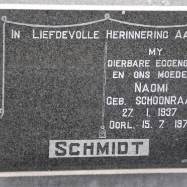 SCHMIDT Naomi nee SCHOONRAAD 1937-1970