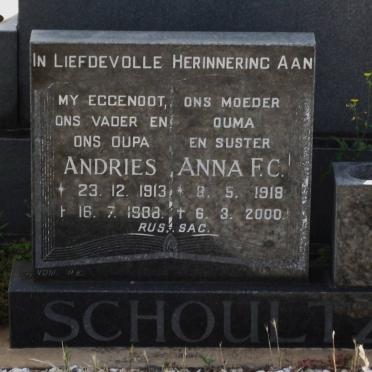 SCHOULTZ Andries 1913-1988 &amp; Anna F.C. 1918-2000