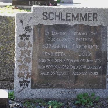 SCHLEMMER Frederick John 1876-1929 &amp; Elizabeth Henrietta 1877-1962