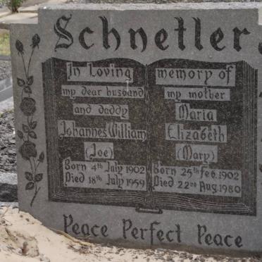 SCHNETLER Johannes William 1902-1959 &amp; Maria Elizabeth 1902-1980