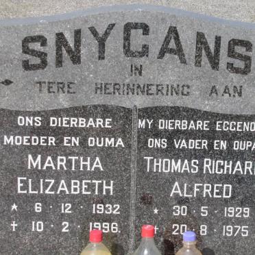 SNYGANS Thomas Richard Alfred 1929-1975 :: GRAS Martha Elizabeth, le formerly SNYGANS 1932-1996