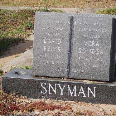 SNYMAN David Peter 1907-1985 &amp; Vera Solidea 1916-1990