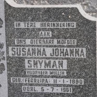 SNYMAN Susanna Johanna formerly MULLER nee FERREIRA 1890-1961