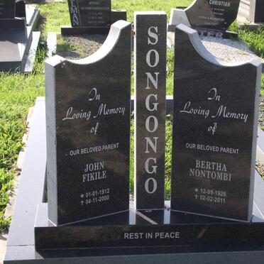 SONGONGO John Fikile 1912-2000 &amp; Bertha Nontombi 1926-2011