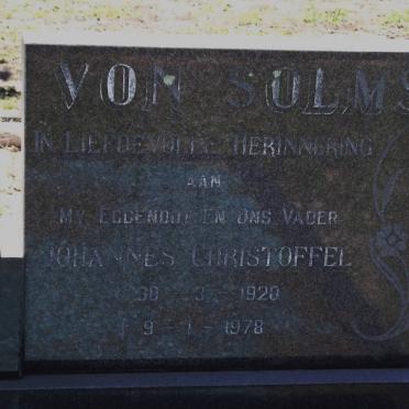 SOLMS Johannes Christoffel, von 1920-1978