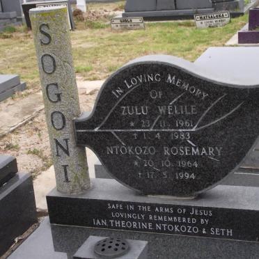 SOGONI Zulu Welile 1961-1983 &amp; Ntokozo Rosemary 1964-1994