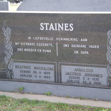 STAINES Beatrice Magdalena 1930-1983 &amp; Arnoldus Jacobus Johannes 1930-1989