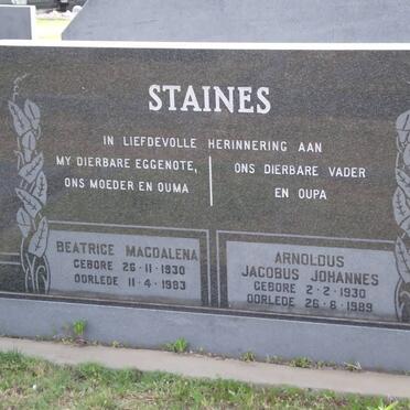 STAINES Beatrice Magdalena 1930-1983 &amp; Arnoldus Jacobus Johannes 1930-1989