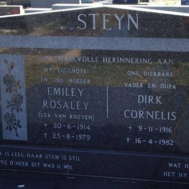 STEYN Emiley Rosaley VAN ROOYEN 1914-1979 &amp; Dirk Cornelis 1916-1982