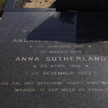 SUTHERLAND Andries 1910-1976 &amp; Anna 1918-1993