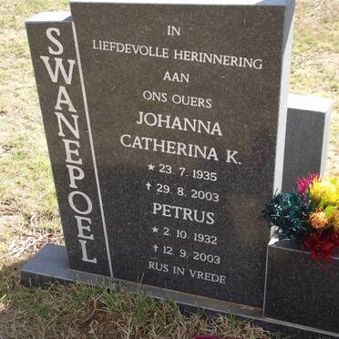 SWANEPOEL Petrus 1932-2003 &amp; Johanna Catherina K. 1935-2003