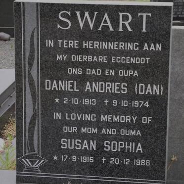 SWART Daniel Andries 1913-1974 &amp; Susan Sophia 1915-1988