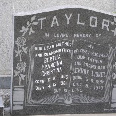 TAYLOR Lennox Lionel 1886-1970 &amp; Bertha Francina Christina 1905-1981