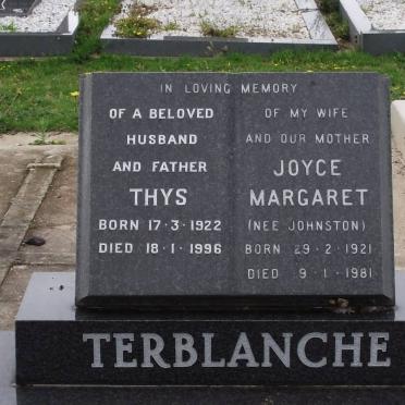 TERBLANCHE M.J.P. 1922-1996 &amp; Joyce Margaret JOHNSTON 1921-1981