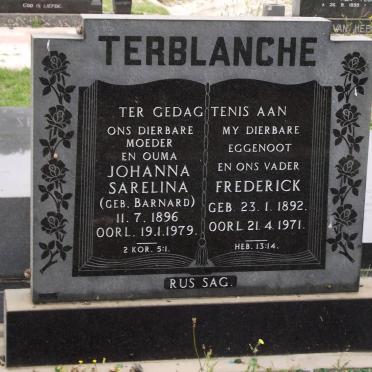 TERBLANCHE Frederick 1892-1971 &amp; Johanna Sarelina BARNARD 1896-1979