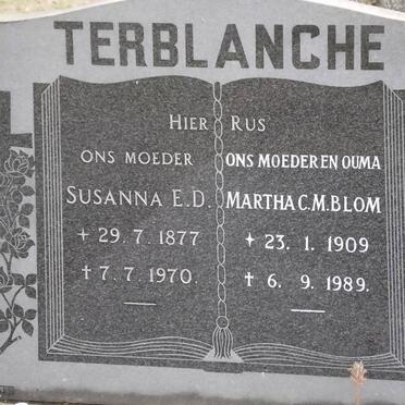 TERBLANCHE Susanna E.D. 1877-1970 :: BLOM Martha C.M. 1909-1989