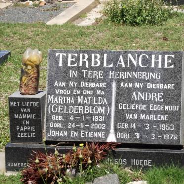 TERBLANCHE Martha Matilda nee GELDERBLOM 1931-2002 :: TERBLANCHE André 1953-1978