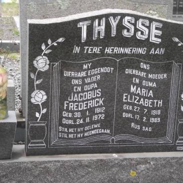 THYSSE Jacobus Frederick 1912-1972 &amp; Maria Elizabeth 1918-1989