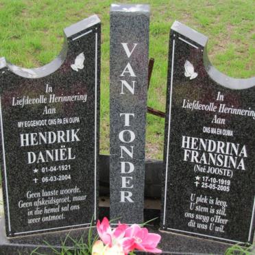 TONDER Hendrik Daniel, van 1921-2004 &amp; Hendriena Fransina JOOSTE 1919-2005