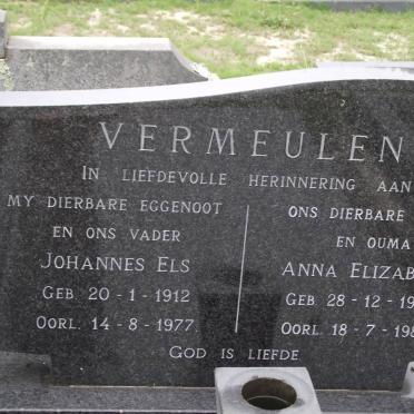 VERMEULEN Johannes Els 1912-1977 &amp; Anna Elizabeth 1918-1985