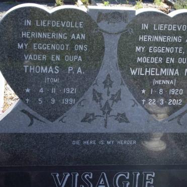 VISAGIE Thomas P.A. 1921-1991 &amp; Wilhelmina M.H. 1920-2012