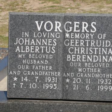 VORGERS Johannes Albertus 1931-1995 &amp; Gertruida Christina Berendina 1932-1999