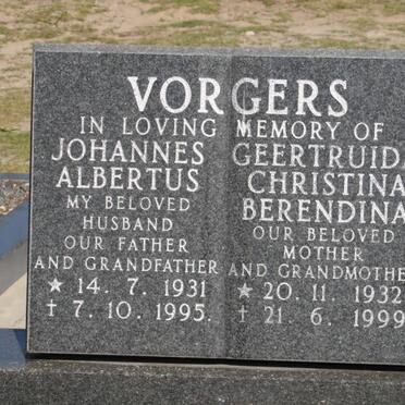 VORGERS Johannes Albertus 1931-1995 &amp; Gertruida Christina Berendina 1932-1999