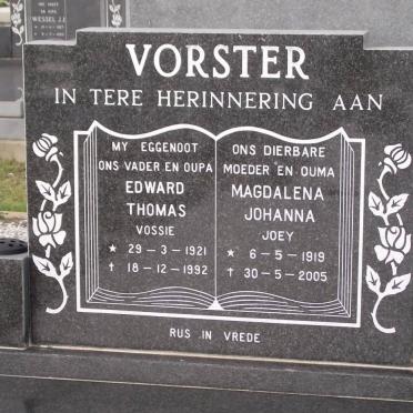 VORSTER Edward Thomas 1921-1992 &amp; Magdalena Johanna 1919-2005