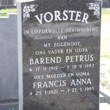 VORSTER Barend Petrus 1919-1983 &amp; Francis Anna 1921-1995