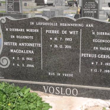 VOSLOO Petrus Gerhardus 1925-1986 &amp; Hester Antoinette Magdalena 1932-2004 :: VOSLOO Pierre De Wet 1953-2011