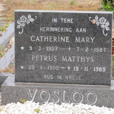 VOSLOO Catherine Mary 1907-1987 &amp; Petrus Matthys 1908-1989