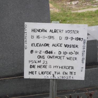 VOSTER Hendrik Albert 1915-1983 :: VOSTER Eleanor Alice 1946-2001