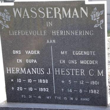 WASSERMAN Hermanus J. 1898-1992 &amp; Hester C.M. 1901-1982