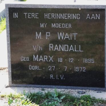 WAIT M.P formerley RANDALL nee MARX 1895-1972