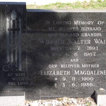 WAIT Wifred Walter 1893-1967 &amp; Elizabeth Magdalene 1900-1986